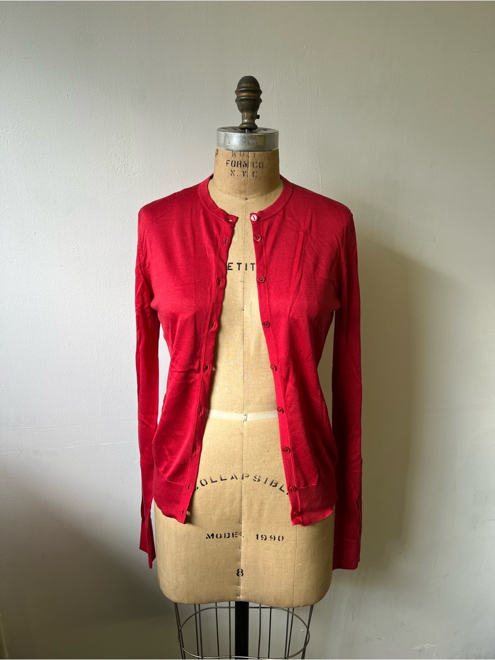 Dolce & Gabbana Red Button Front Pointelle Knit Cardigan Sweater Size 42